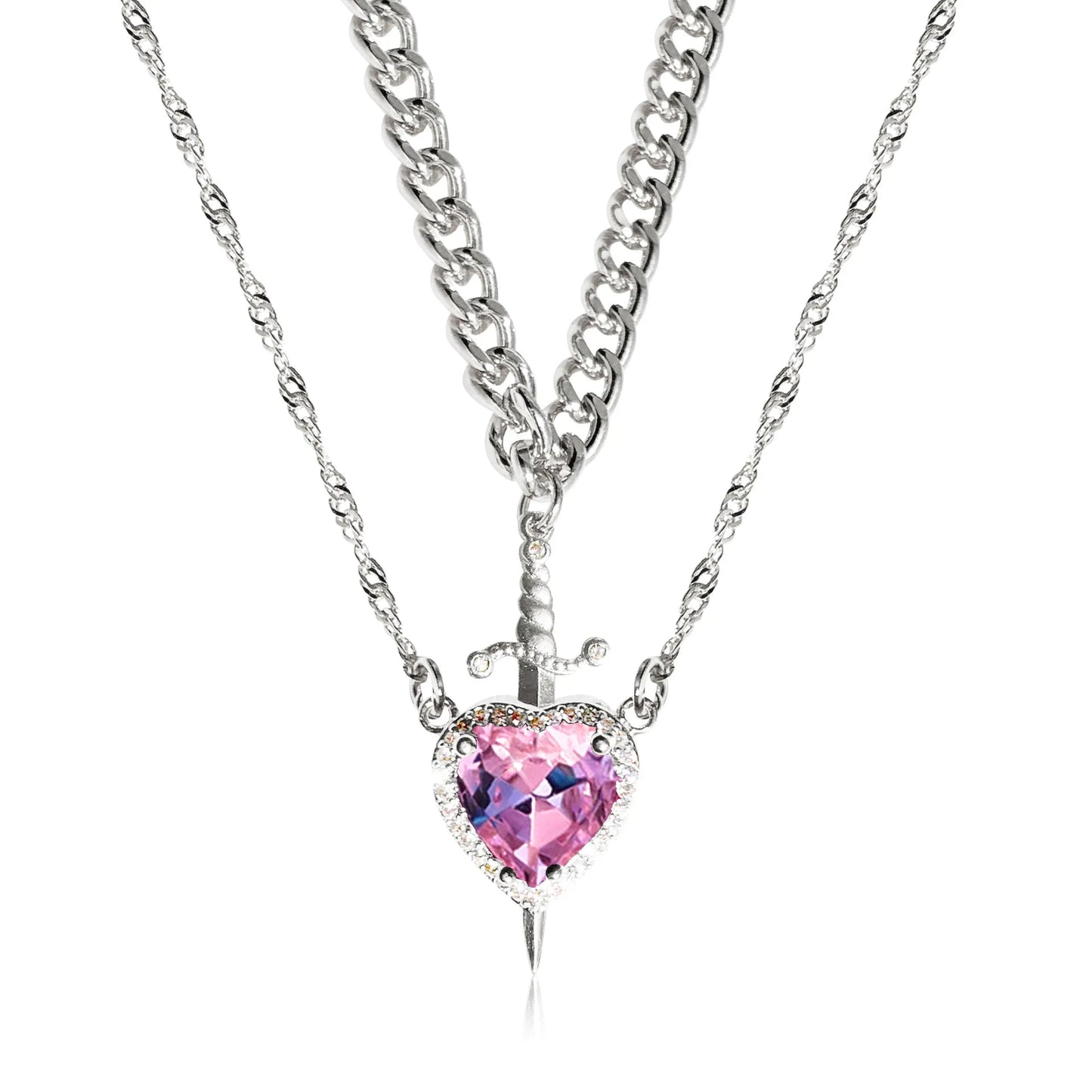 COUPLE HEART & SWORD Matching Necklaces